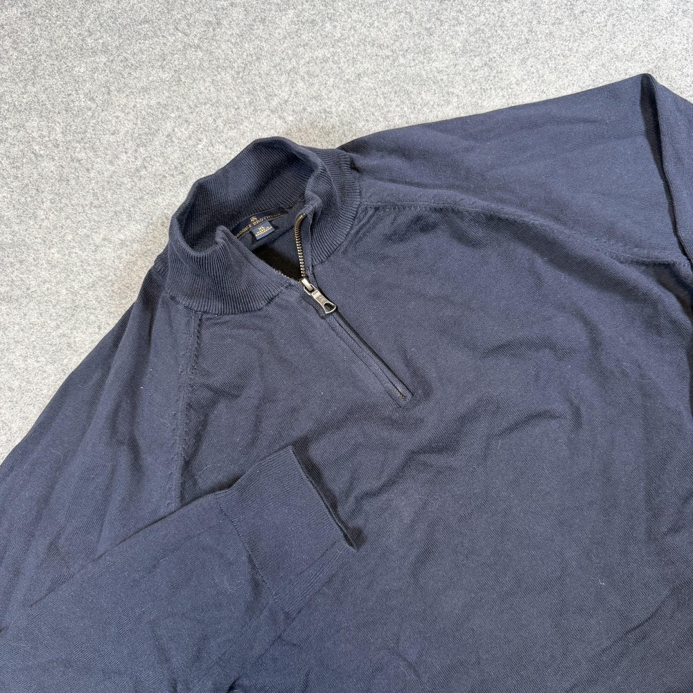 Brooks Brothers Sweater Mens XL Navy Blue Cotton 1/4 Zip Mock Neck Pullover